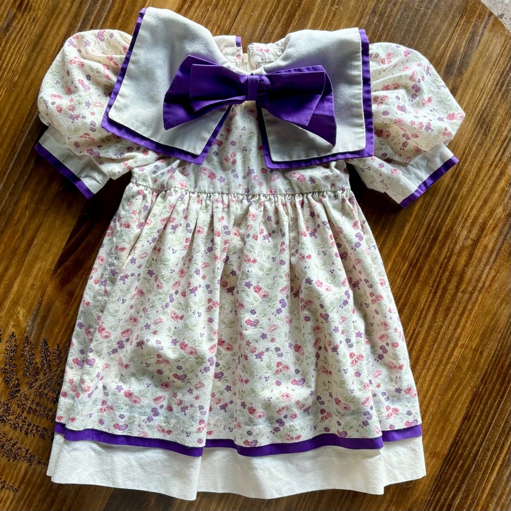 Vintage 80’s Floral Dress with Purple Bow